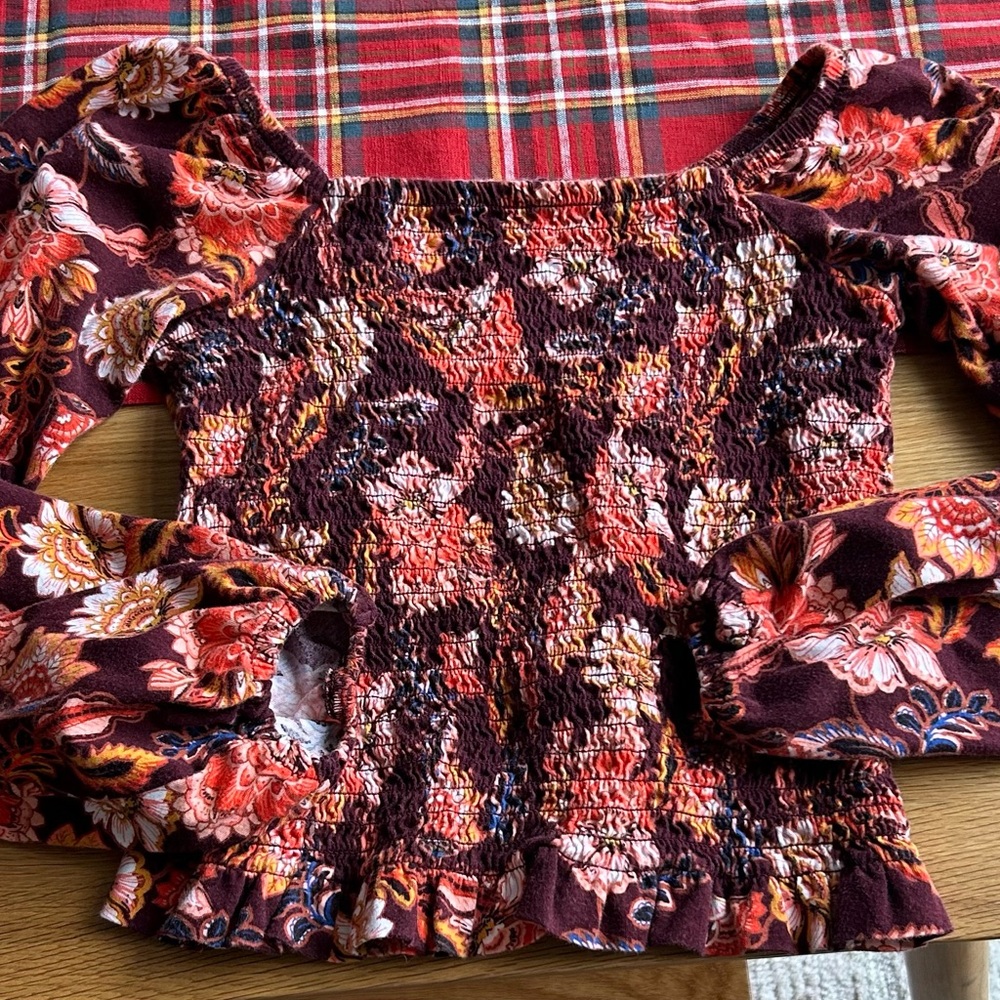 Old Navy Burgundy Floral Smocked Blouse